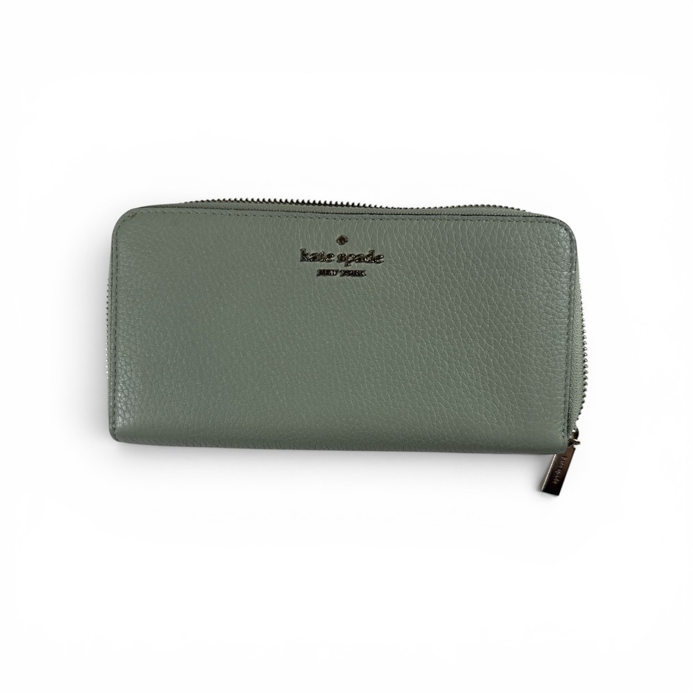 Kate Spade New York Sage Green Pebbled Leather Zip Around Continental Wallet